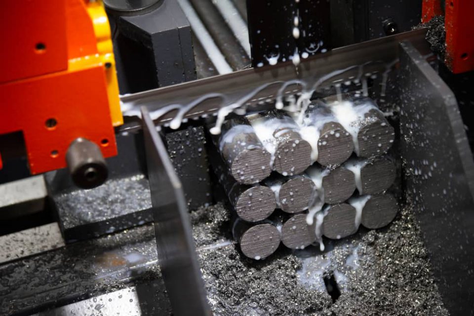 Photo showing saw cutting tool steel rounds